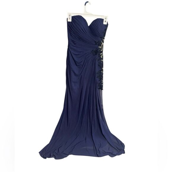 Sherri Hill Dresses & Skirts - FORMAL SHERRI HILL navy blue high slit lace side sweet heart neckline gown sz 2